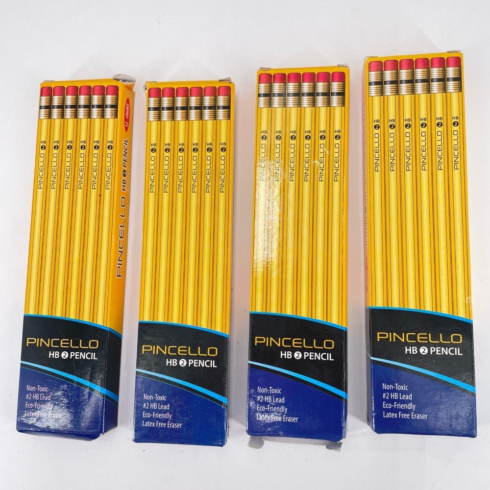 Pincello HB 2 Pencils Lot of 48 Yellow Woodcase Non-Toxic Latex Free Eraser